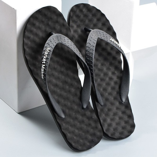 Sommer Mænd Tøfler Bump Massage Bølget Gummi Overdel Slid Anti-slip Farve Vandtæt Strand Ferie Cool Mænd Flip Flops Black size 39-40