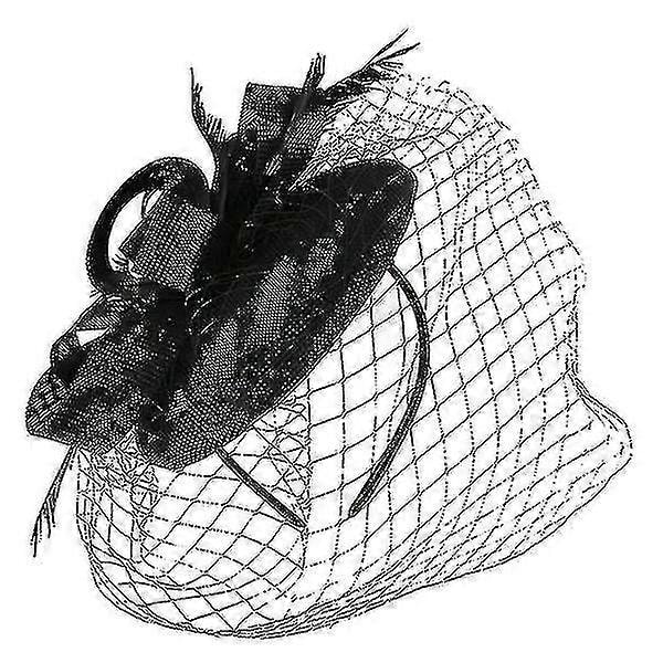 Dame Fascinator Hatt Teselskap Hatt Mesh Slør Fascinator Hodebånd Bankett Hodeplagg-ZZY Black