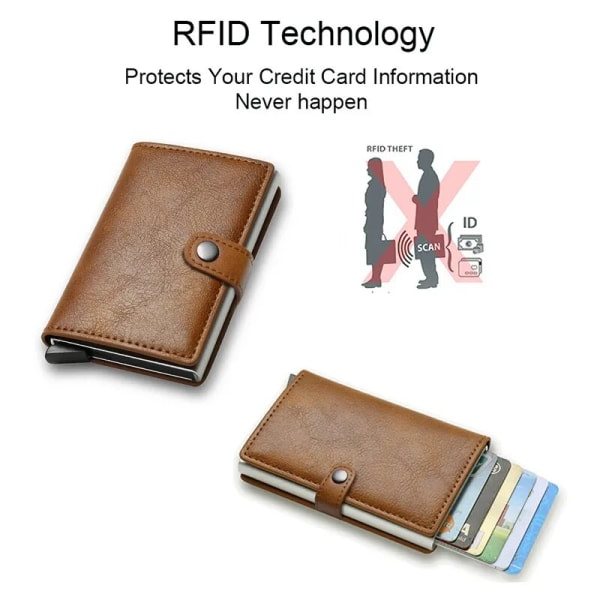 Korthållare i kolfiber för män, RFID-smart, tunn, smal, minimalistisk plånbok, liten svart plånbok i metall, kolfiber, svart