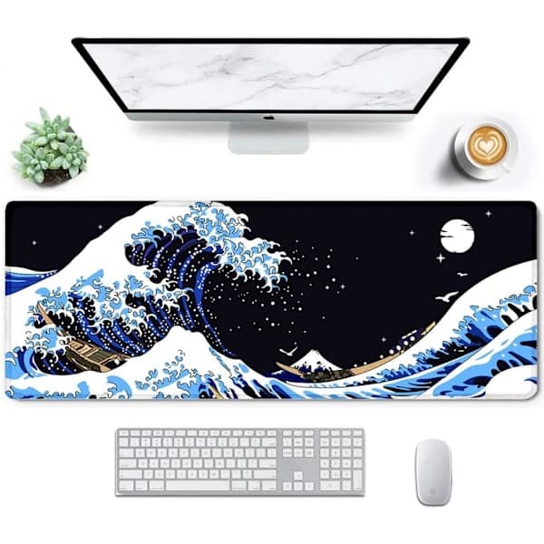 Gaming Musemåtte 800 x 300 mm Japan Kunst Kanagawa Surf og Sort M
