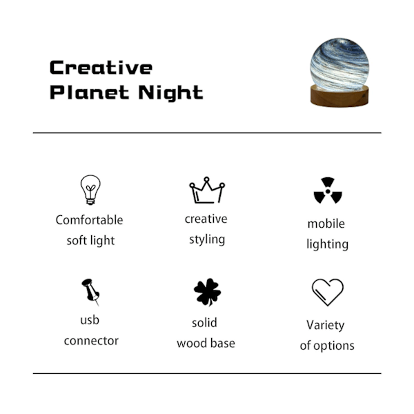 Bästa Rabatt-3d Kristallkula Måne Planet Glob Bordslampa Usb Led Nattlampa Heminredning Gåva Without battery 8