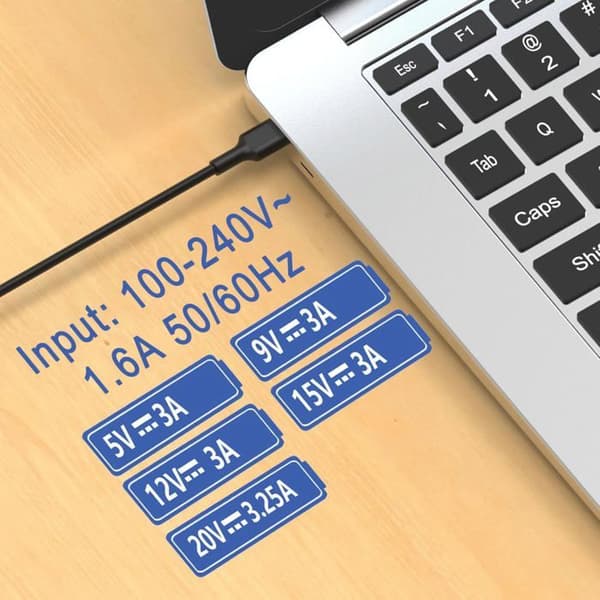 65W USB-C bærbar lader, erstatnings-USB-C-strømforsyning for Lenovo Thinkpad/Yoga/Chromebook, ADLX65YDC2A