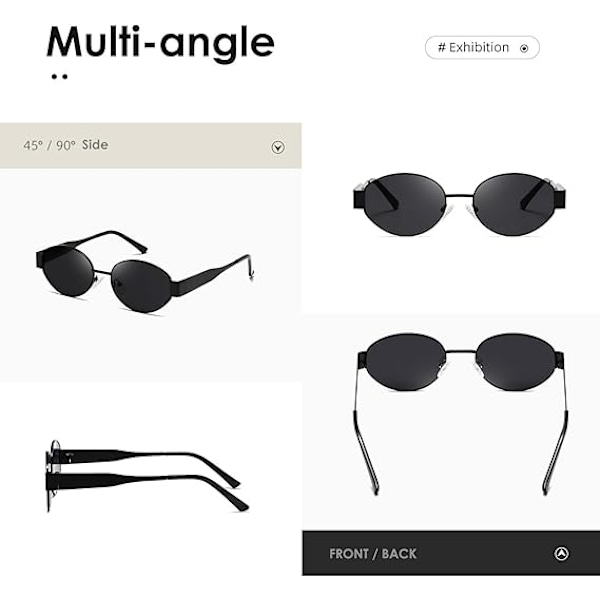 Retro Metallirunkoiset Aurinkolasit Soikeat Aurinkolasit Muodikkaat Aurinkolasit Monipuoliset Klassinen Sävy UV400-Suoja Naisille Ja Miehille Black/Grey