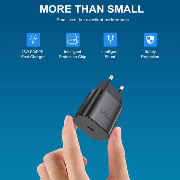 45W USB Typ C Laddare, EU Reseadapter för Samsung Galaxy S24, S23, S22, S21 Ultra Plus, A25, A15, A53, A52, A14, iPhone Pixel