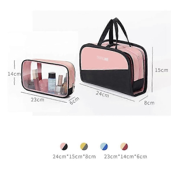 Reisekosmetikkveske for damer, dobbel transparent vaskepose