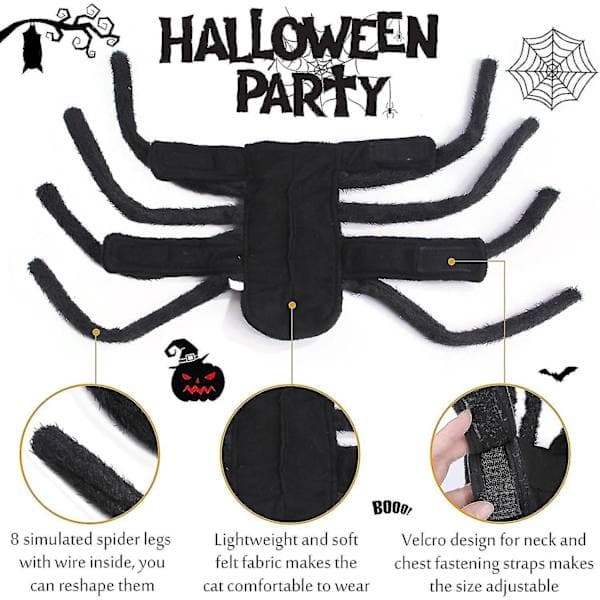 Halloween Spindel Hunddräkt för Hundar och Katter L