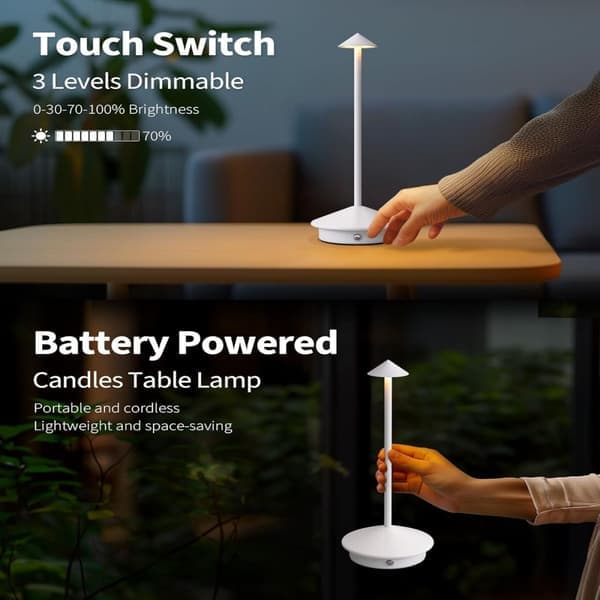 Moderne trådløse bordlamper, bærbare LED-bordlamper, oppladbare batteridrevne lamper hvite White