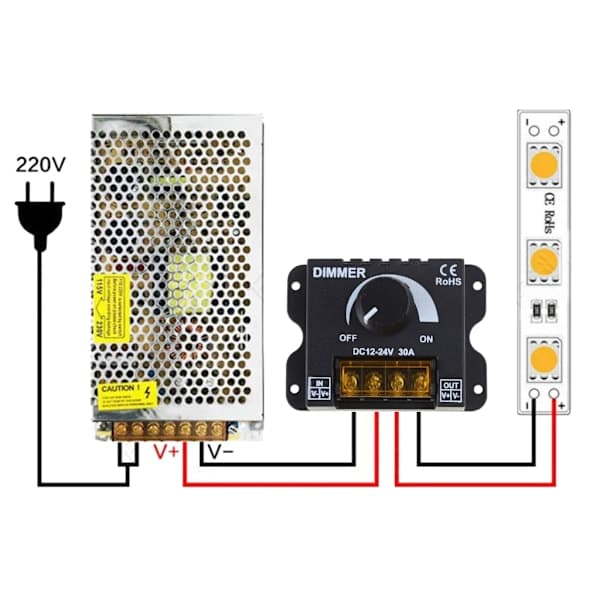 DC 12V 24V 30A LED-lysbånd PWM-dæmpningscontroller med aluminiumshus