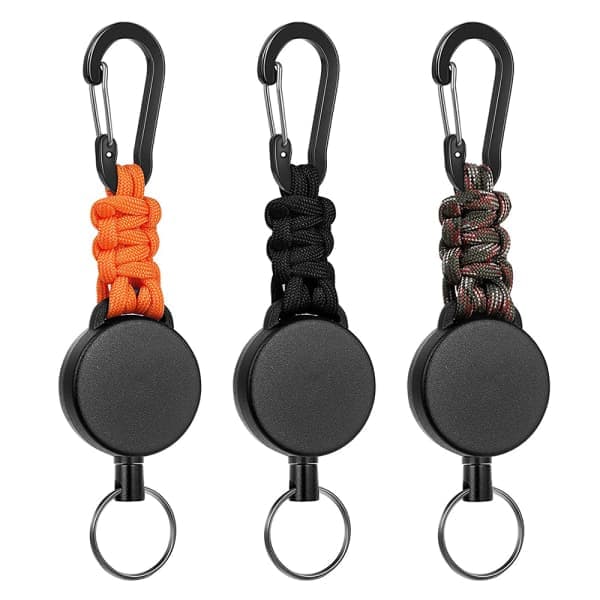 3-pack infällbara nyckelringar, infällbar nyckelring med karbinhake, infällbar sladd med 60 cm stålkabel och nyckelring, 170g-200g draghållfasthet