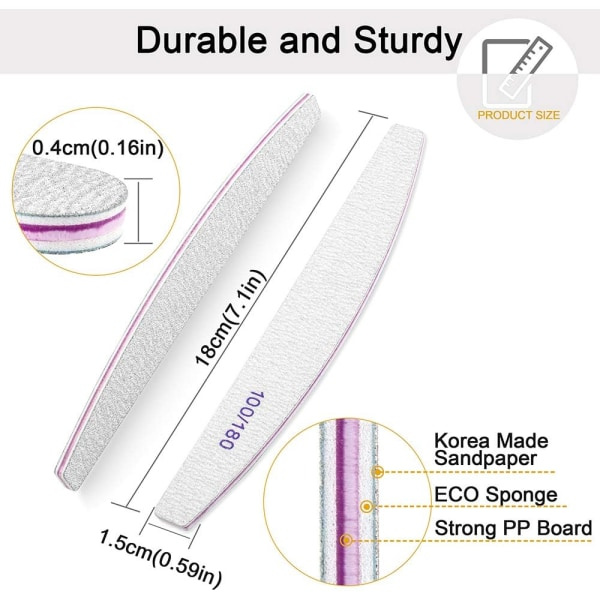 Professionella nagelfilar, dubbelsidig Emery Board för naglar 100/180 Grit, 10Pack Fine Grit Nail File 100/180 100/180