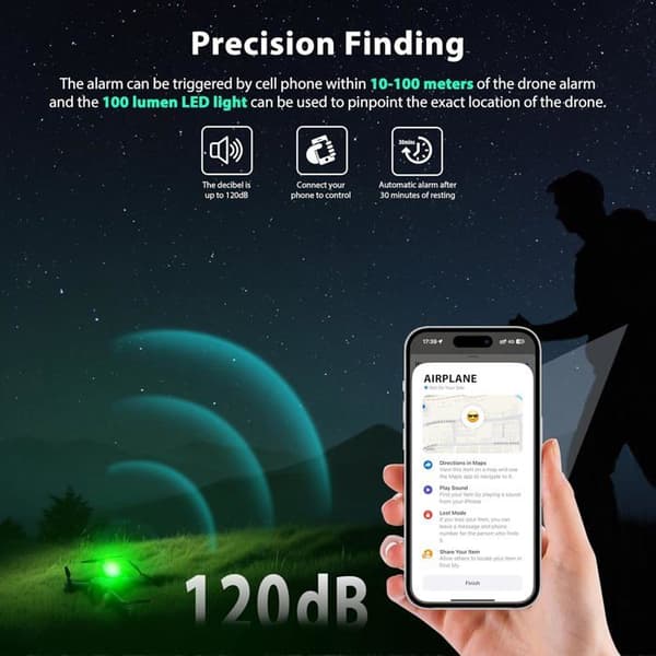 Startrc Drone Alarm Buzzer, 120dB Uppladdningsbart LED-larm för borttappad drönare, GPS-flygkontrollspårare för DJI Mini 4 Pro