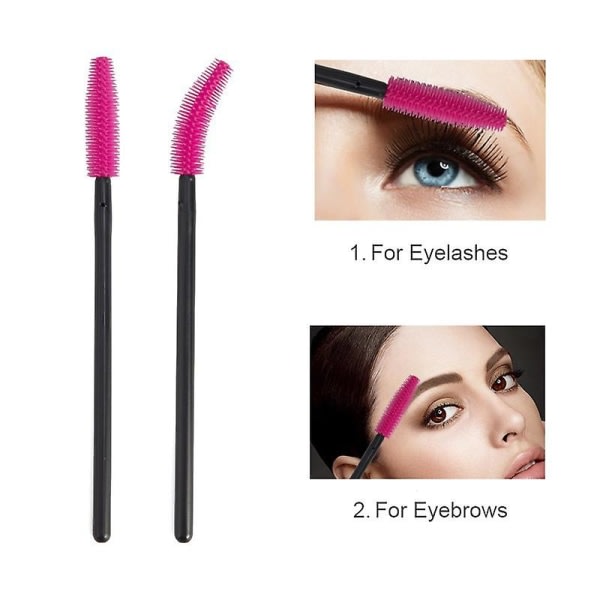 Farverig engangs mascarabørste Silikonehovedstave Applikator Makeup Eye Lash Brush Kit (Pink - Pakke med 200)