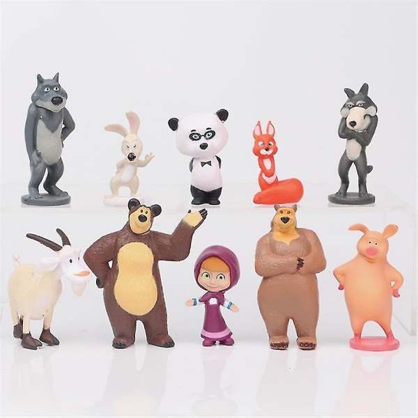 10 stk/sett Masha & The Bear Mini Figurleker Pvc-modell Dukker Kake Toppers Dekorasjon Festgodt utstyr Gaver