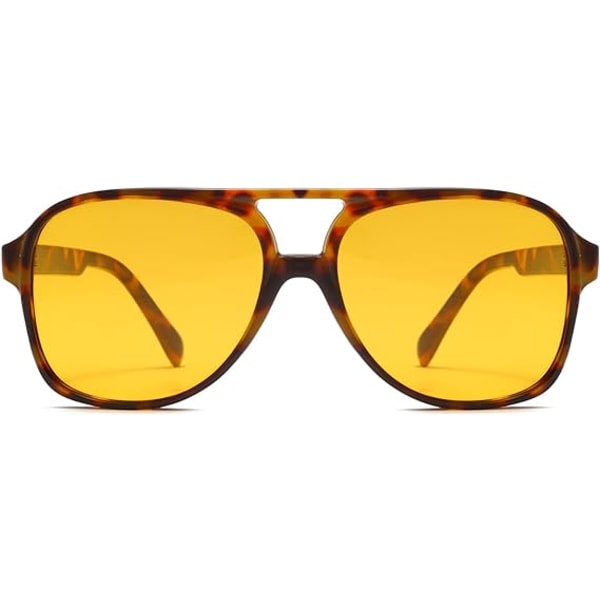 Retro polarisoidut aurinkolasit naisille ja miehille, ylidimensionoidut vintage 70-luvun pilottiaurinkolasit, suuri kehys, klassinen kaksoissilta, retrolasit Leopard/Yellow