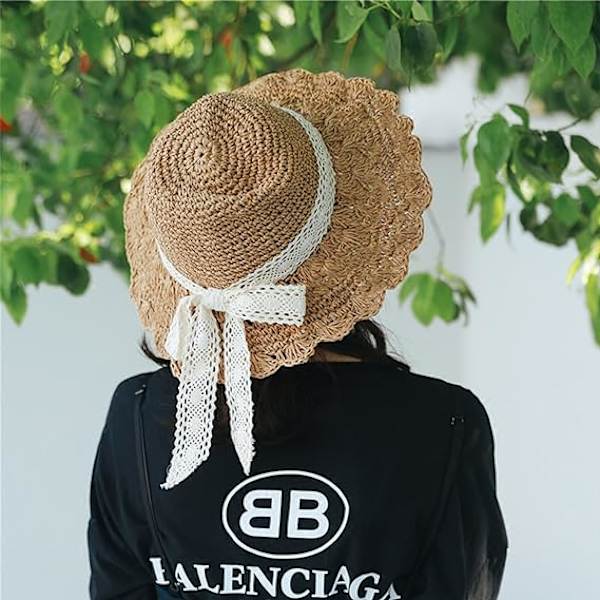 Kvinnor Barn Flickor Rosett Halm Solhattar Solskydd Rulla Upp Floppy Hat Fiske Semester Resa Strandhatt Coffee