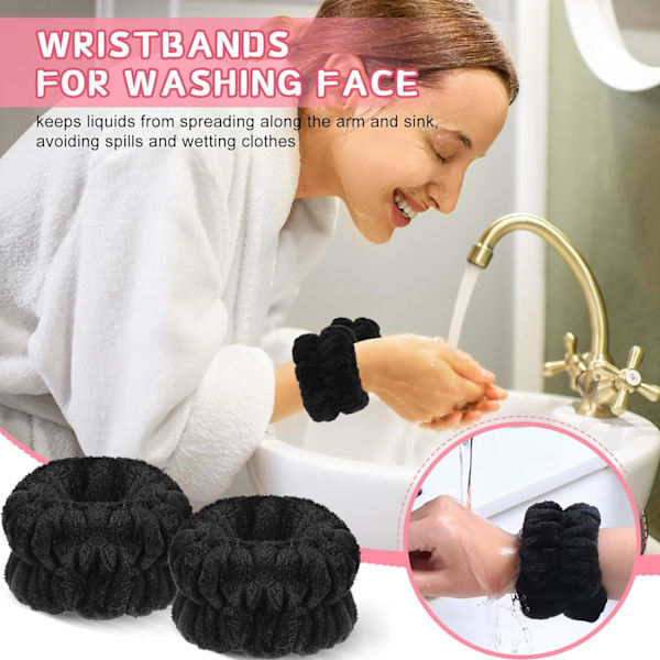 Ansigtsvask Armbånd Spa Vask Ansigt Svedbånd Makeup Elastisk Håndled Vask Bånd Absorberende Håndklæde Armbånd Armbånd, Sort