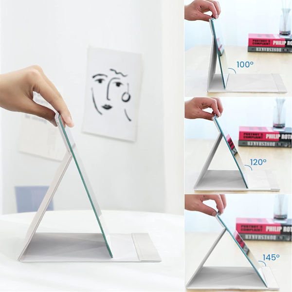 Taitettava kannettava peili, super HD kompakti meikkpeili, musta PU-nahkainen matkustajapeili, vapaasti seisova peili White 21x15cm