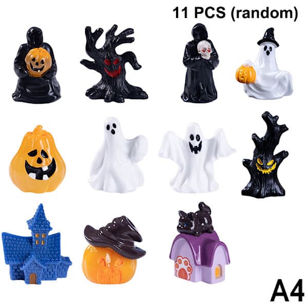 9-14 stk. Halloween 3D Gresskar Spøkelse Statue Slott Heks Miniatyr A3 A3