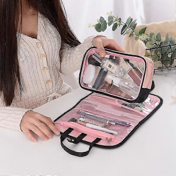 Reisekosmetikkveske for damer, dobbel transparent vaskepose