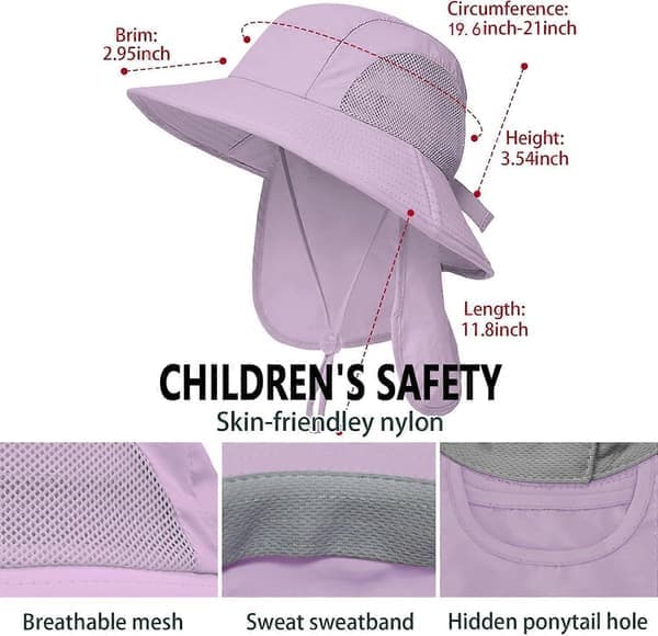 Utendørs solhatter for barn med nakkebeskyttelse Gutter Jenter Bred brem UPF 50+ UV-beskyttelse Barn Bøttehatt Safarihatt