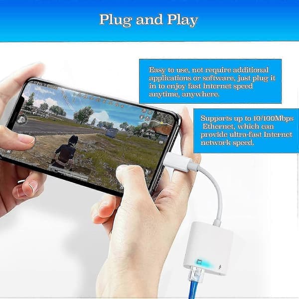Glad-Lightning til Ethernet-adapter, 2-i-1 Ethernet LAN-nettverksadapter med ladeport