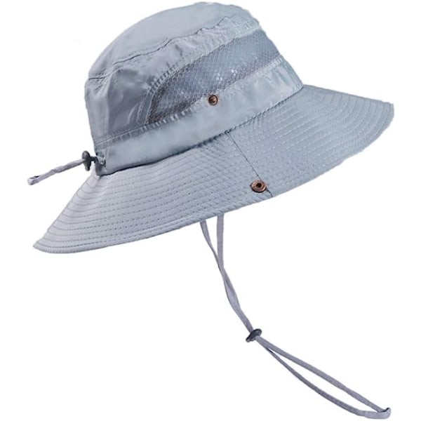 Solhatt Herr Dam Vandring Safari Cap Utomhus Vikbar Sommar Bucket Hat Anti UV Fisherman Hat, Grå