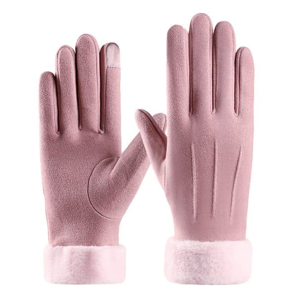 Varme ruskindshandsker med fløjlsforing til efterår og vinter, pink Pink