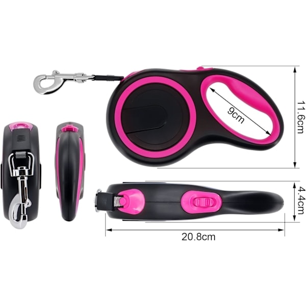 8M Lang Uttrekkbar Hundebånd 50 kg, Slitesterk Hundebånd Robust Hundebånd Automatisk Uttrekkbar Hundetreningsbånd Opptil 50 kg, Grå Rosa Pink