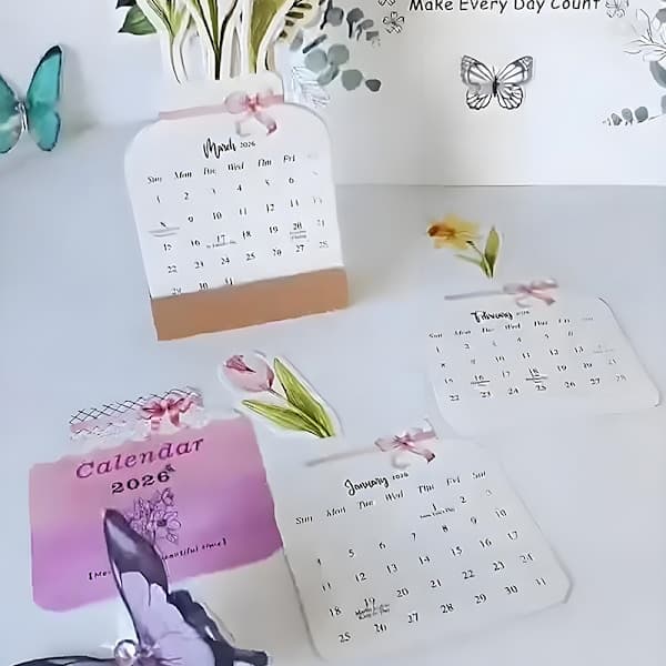 2026 Bloomy Flowers Skrivbordskalender Mini Kalender Stående Skrivbord CA