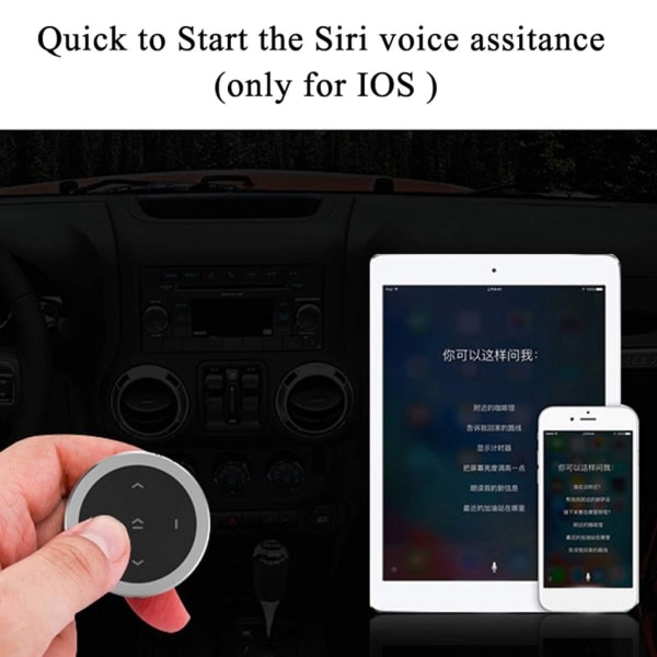 Fjernbetjening til rattet, trådløs Bluetooth 3.0 medieknap, musikafspilningsfjernbetjening til IOS/Android Silver