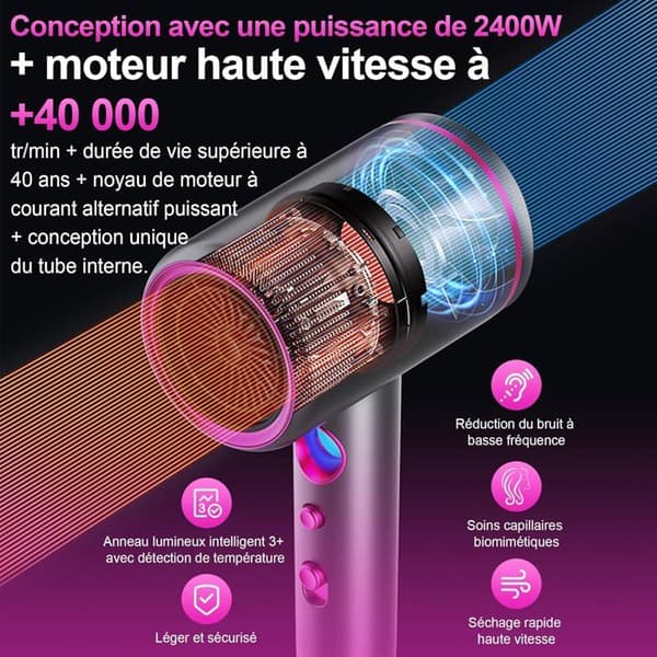 Hårtork - TISOUTEC - AC 2400 W - 4-i-1 diffusor - 3 hastighetsinställningar - Jonisk