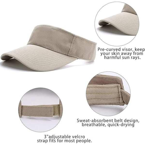 Solskärm keps - Dam ponnysvans tennis keps, sport utomhus vanlig skärm keps, justerbar twill golf tennis skärm hattar för män Khaki