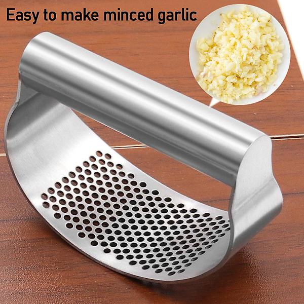 Hvidløgspresser Knuser Presser Moser Rustfrit Stål Rocker Peeler (1 stk, Sølv)