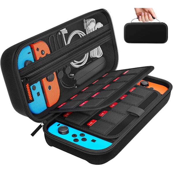 Switch-kompatibel med Nintendo Switch/Switch OLED - Bæreveske med 20 spillkassetter, etui til Nintendo Switch (svart)