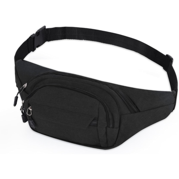 Bumbag midjeväska för kvinnor och män, midjeväska för löpning och promenader, vattentät bumväska crossbody justerbar Black
