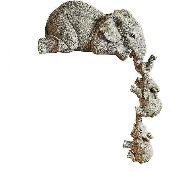 Nya Elephant Sitter Hand,elephant Sitter Figurines - Set med 3 Elephant Mother Two Babies Hängande kant, Elephant Sitter Ornament Hylla Bord Present för H
