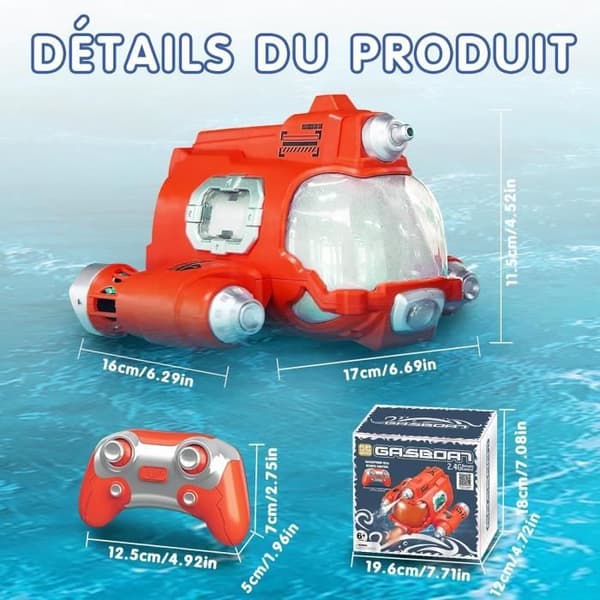 Fjärrstyrd båt - Röd - Fjärrstyrd ubåt med vattensprutfunktion - Vattentät RC-båt