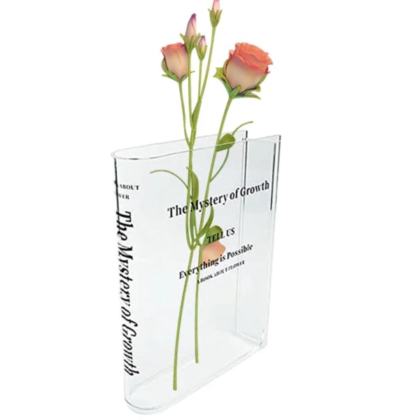 Bogvase i klar akryl, gennemsigtig vase til blomster, 20 cm højde Borddekoration, bogtype Blomstervase dekorativ vase