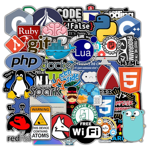 50 st/set Datordekaler Självhäftande Vattentäta Olika Mönster Stark Klibbighet Skala Och Klistra DIY Graffiti Programmerare Programmering Tematiska Dekaler