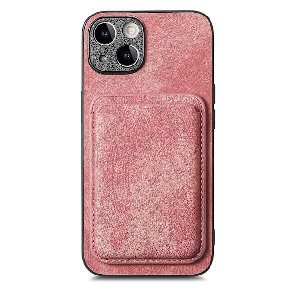 Retro Läder Kortficka Magnetiskt Mobilskal för iPhone 14 Pink