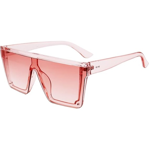 Kvadratiska överdimensionerade solglasögon för kvinnor och män, trendiga solglasögon med platt topp och stor ram Transparent Pink
