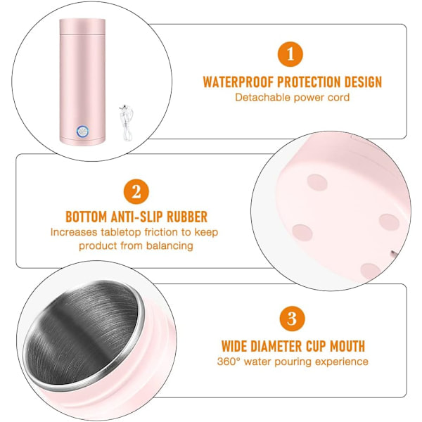 Mini Vattenkokare och Termos, Portabel Elektrisk Vattenkokare, Portabel Elektrisk Resevattenkokare Rosa Pink