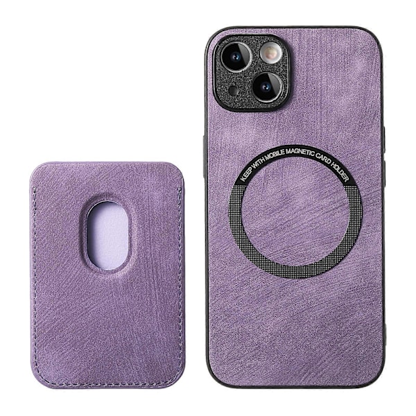 Retro Läder Kortficka Magnetiskt Mobilskal för iPhone 14 Purple