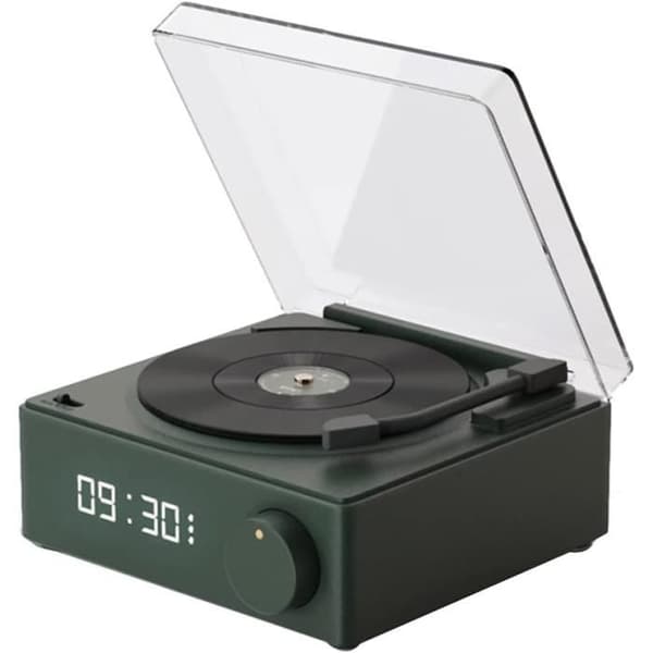 MARSEE Bluetooth-klokkehøyttaler, vinylplatespiller, retro stereolyd Bluetooth-høyttaler