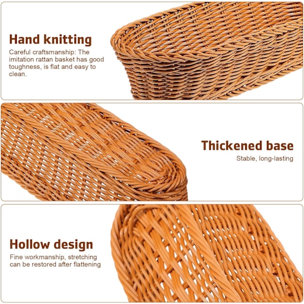 Imitert rotting vevd brødkurv: Oval lang brødkurv dekorativ matserveringsbrett snacks beholder holder frukt display bolle oppbevaringskurv