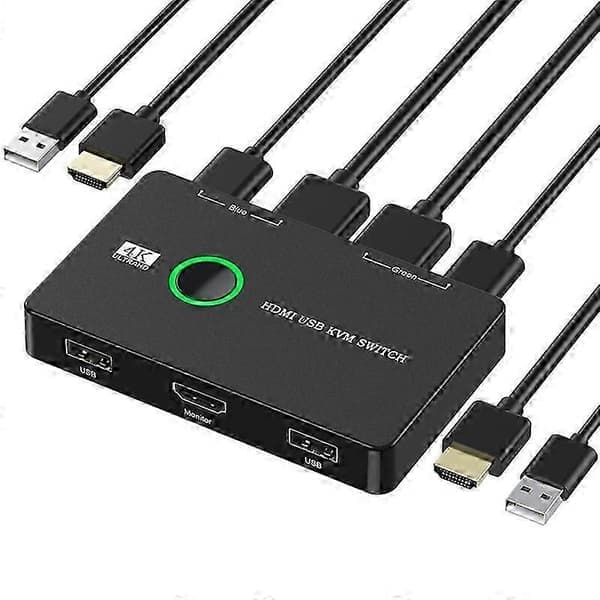 KVM Switch 2-Port Box USB og HDMI-kompatibel Switch Kompatibel med 2 computere