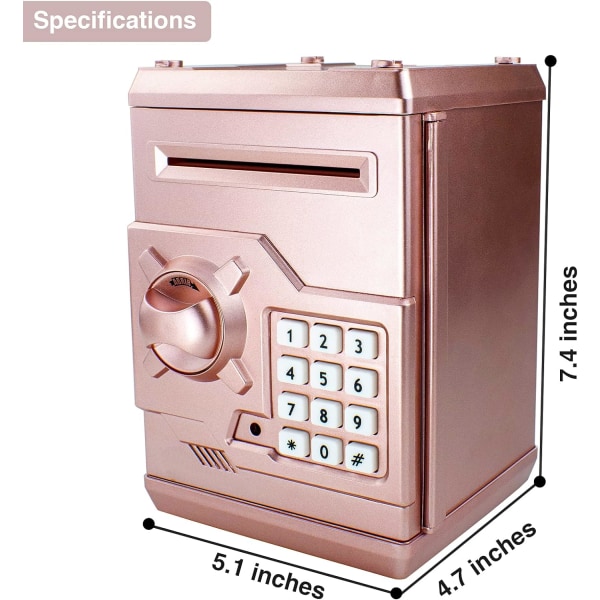 Elektronisk pengebank, elektronisk adgangskode Sparegris Mini ATM Kontantmønt pengekasse til børn Fødselsdagslegetøj til børn (roseguld)