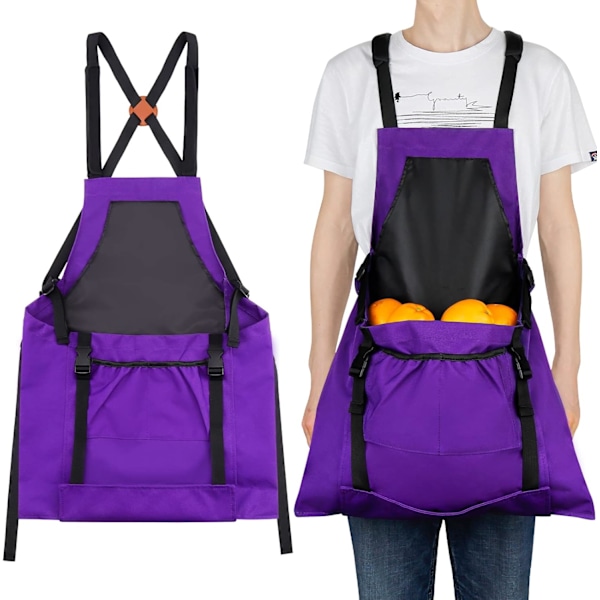 Puutarha-aproni, jossa on pikalukitus taskut sadonkorjuuseen, taskuilla, vedenpitävä esiliina Purple