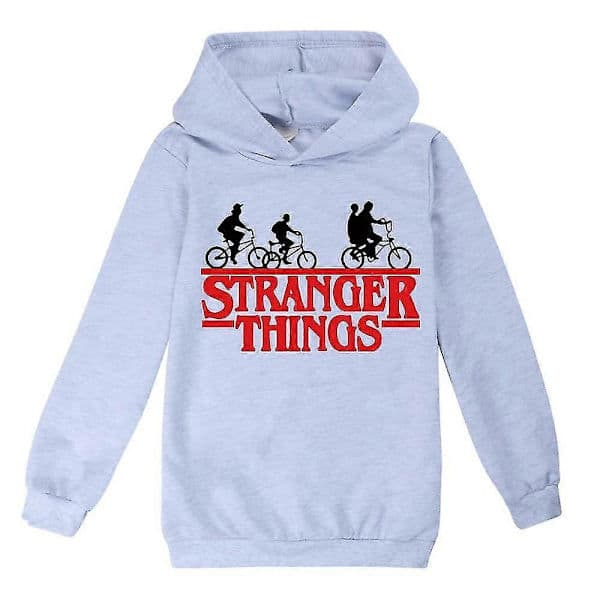 Stranger Things hettegenser for barn med trykk, langermet WELLNGS grå 9-10 år, uformell genser for gutter og jenter grå Grey 9-10 Years