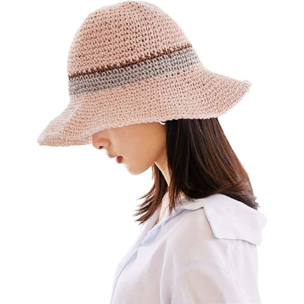 Solhat Floppy Halmhat Bred Skygge Foldbar UV-beskyttelse Spand Sommer Strandhat til Piger Kvinder Pink